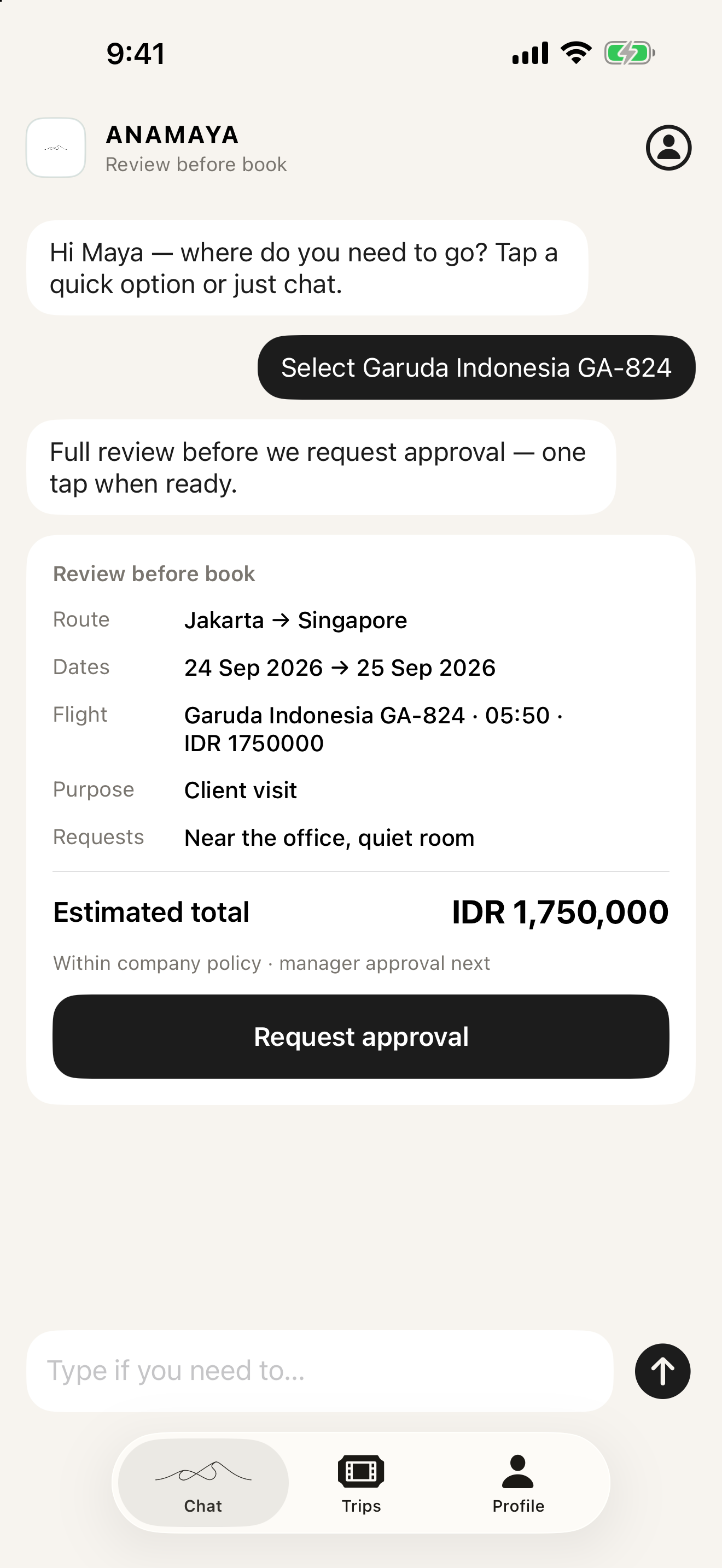 One review, then book — ANAMAYA.AI mobile screen